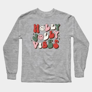Retro Groovy Holly Jolly Vibes Long Sleeve T-Shirt